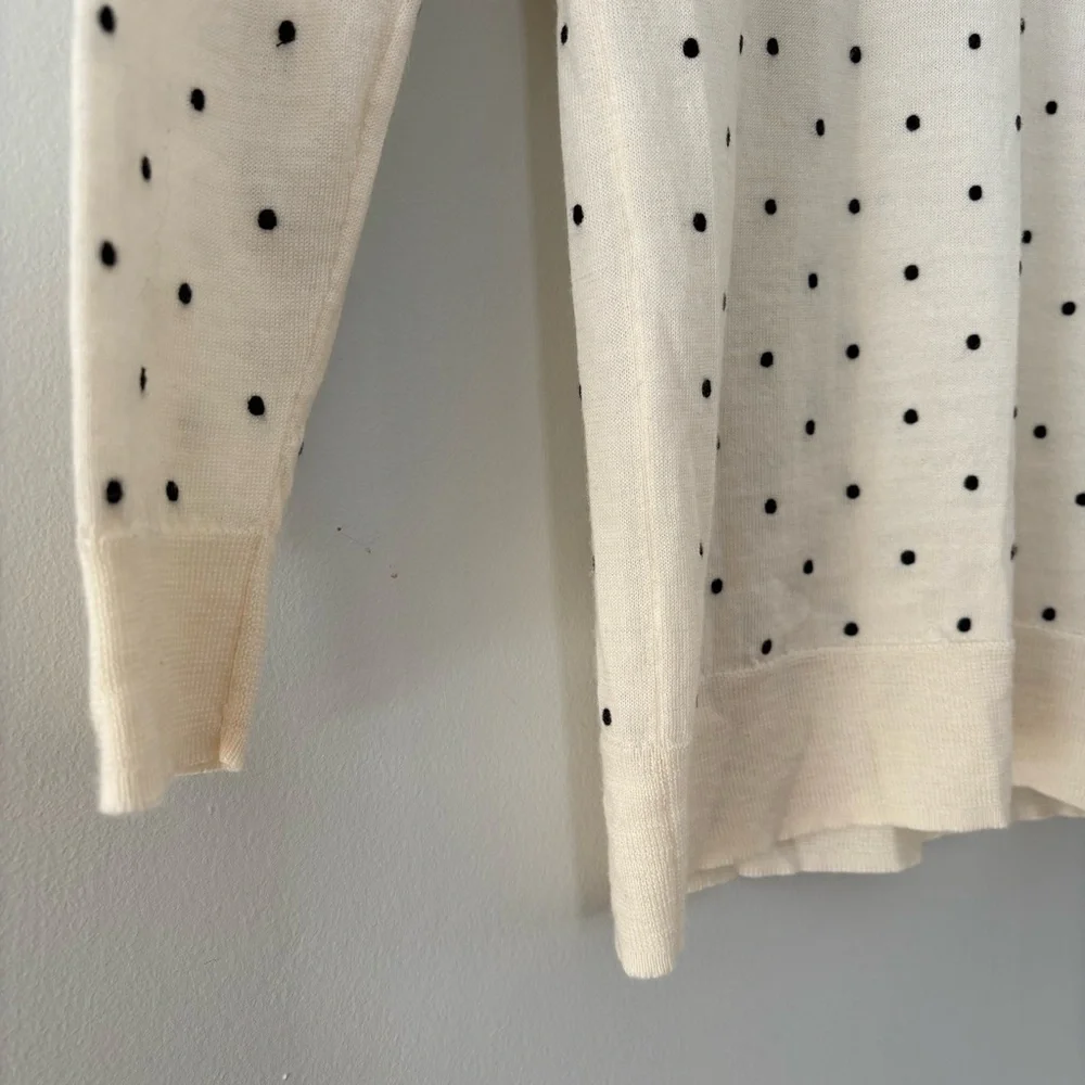 J.Crew Merino Wool Polka Dot Sweater Cream Ivory Crewneck Lightweight Sz XS